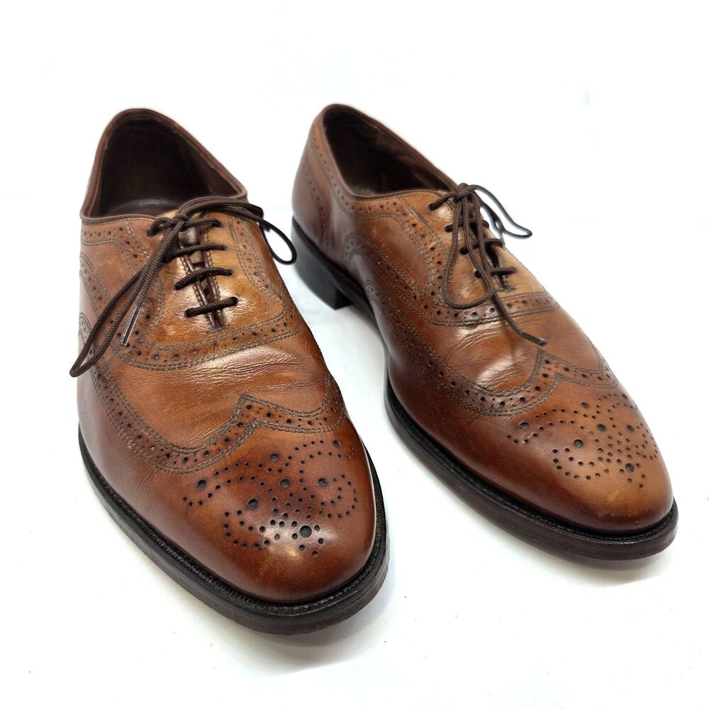 Allen Edmonds TOWNLEY 4757 Mens Walnut Brown Brogue Wingtip Oxfords Size US 9 D